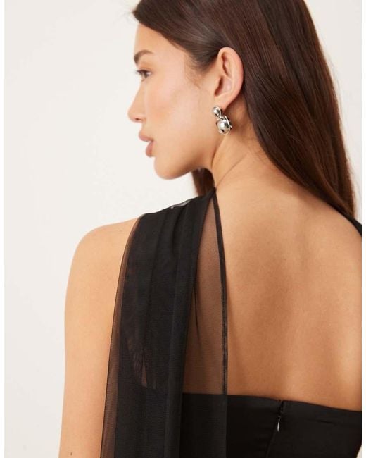 LACE & BEADS Black Tulle Bandeau Drop Waist Maxi Dress With Scarf