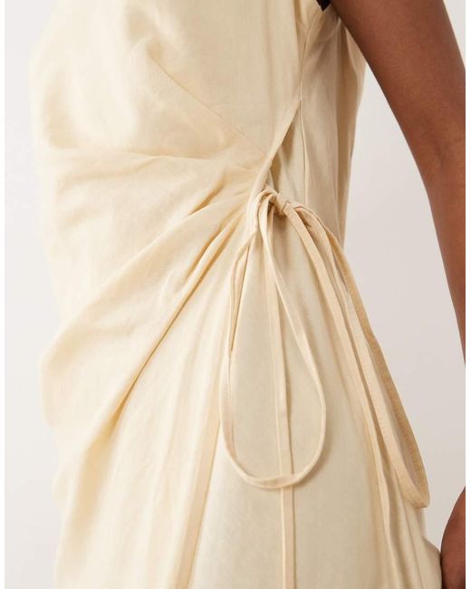 Mango Natural Linen Mix Tie Waist Sleeveless Midi Dress