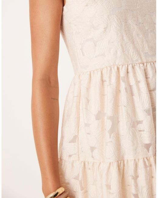 Vila Natural Cami Strap Jacquard Midi Dress