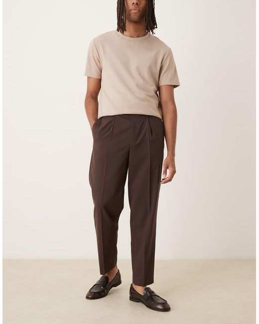 ASOS Brown Smart Relaxed Tapered Chino Trousers With Front Pleats for men