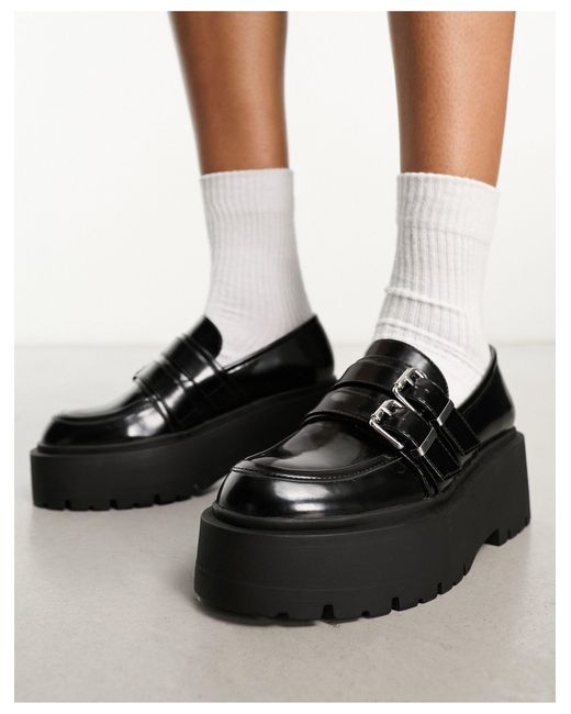 Bershka Black Chunky Loafer With Buckle Detail