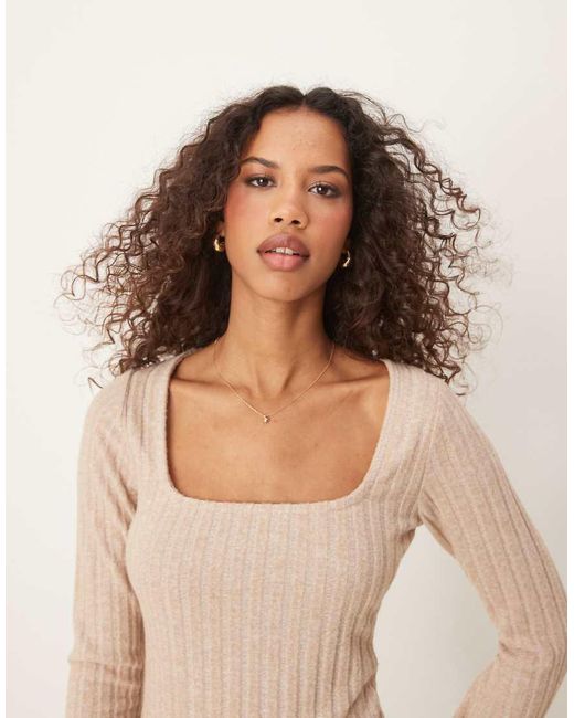 ASOS Superzachte Top Met Brede Ribbels En Lage Vierkante Hals in het Natural