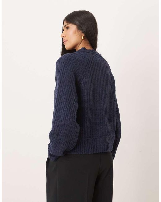 ASOS Blue Knitted Fisherman Rib Cardigan With Raglan Detail