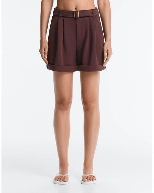 Oysho White Cotton Piqué Belted Shorts
