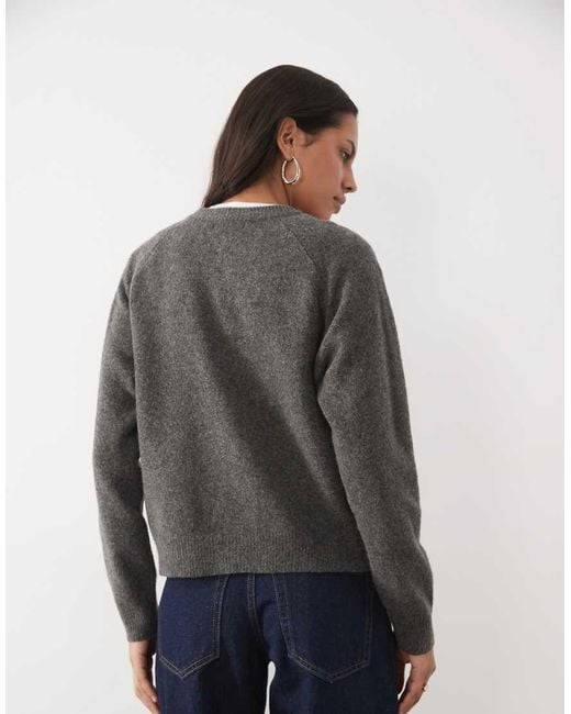 New Look Gray Crew Neck Button Down Cardigan