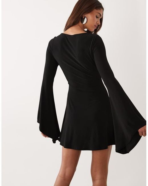 ASOS Black Flute Sleeve Flippy Mini Dress With Sweetheart Neckline