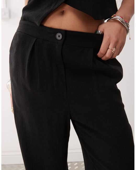 Reclaimed (vintage) Natural Wide Leg Relaxed Linen Blend Trouser