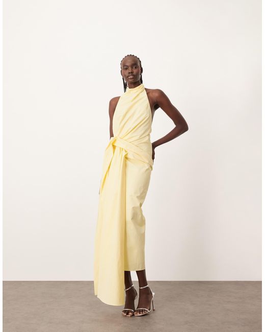 ARRANGE Natural Structured Halter Maxi Dress With Drape Detail