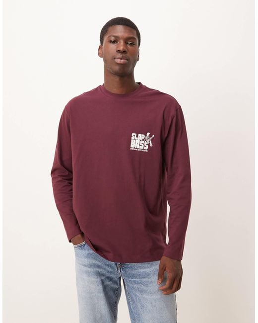 ASOS Red Long Sleeved Relaxed Fit T-shirt With Print Detail for men