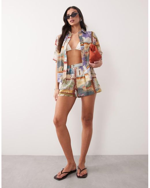 ASOS Brown Posey Positano Sheer Beach Resort Shirt