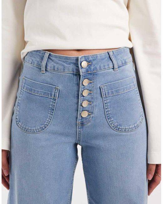 Vero Moda Blue Kayla Button Front Wide Leg Jeans