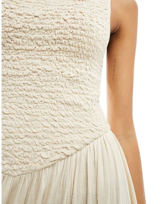 ASOS White Crinkle Shirred Bodice Maxi Dress With Open Back