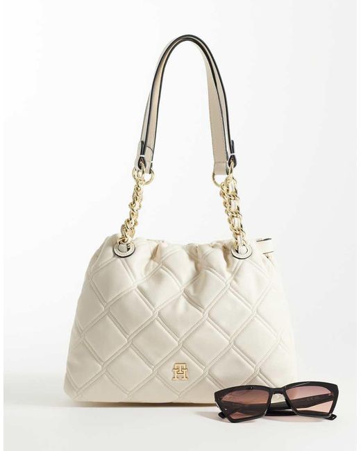 Tommy Hilfiger Natural Quilted Mini Tote Bag With Chain Strap