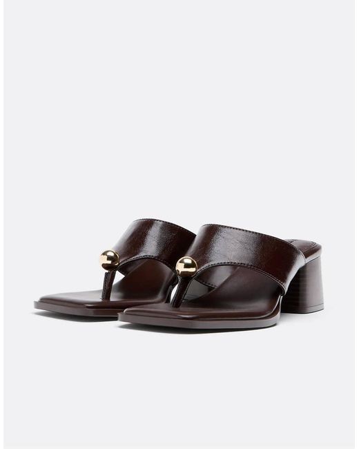 Stradivarius White Block Heel Thong Detail Sandals