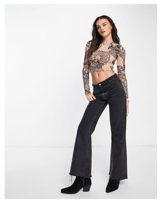 Bershka Dragon Tattoo Print Mesh Top in Black Lyst Australia