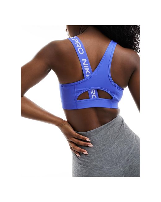 Nike Pro Training Swoosh Dri-FIT asymmetirc medium support sports bra in  black