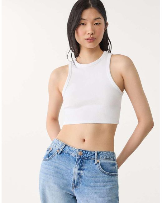 Stradivarius Set Van Geribbelde Crop Tops in het White