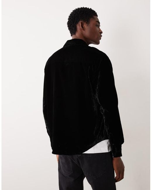 ASOS Black Relaxed Velvet Shirt for men