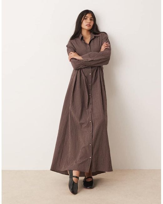 ASOS Brown Maxi Shirt Dress With Cinched Waist Detail
