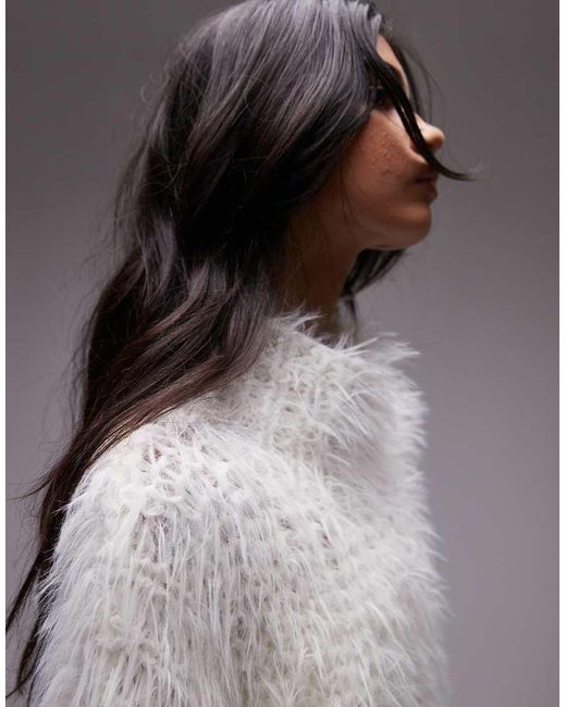 TOPSHOP Black Faux Mongolian Fur Mid Lenght Coat