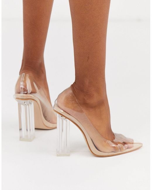 Alluring - chaussures à tige et talon carré transparents - beige verni  Public Desire | Lyst