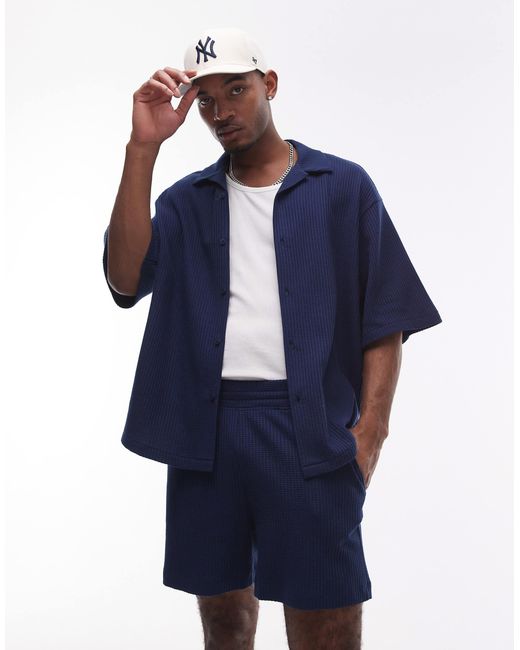 Short oversize à texture gaufrée Topman pour homme en coloris Blue
