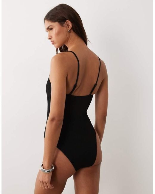 ASOS Black Crystal Crinkle Square Neck Cami Swimsuit With Pads