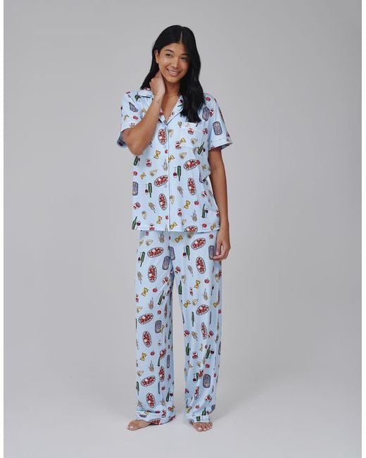 Loungeable Blue Pasta Food Graphic Shirt And Trouser Pj Set