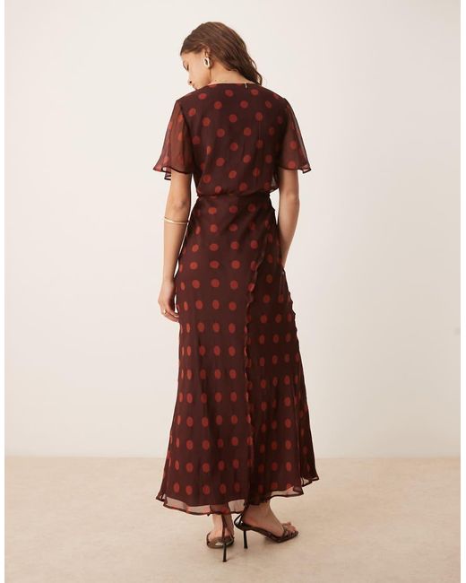 ASOS Brown Angel Sleeve Wrap Front Midi Dress With Seaming Details