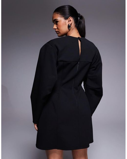 ASOS Blue Structured Dome Sleeves Plunge Mini Dress With Cup Seam Detailing