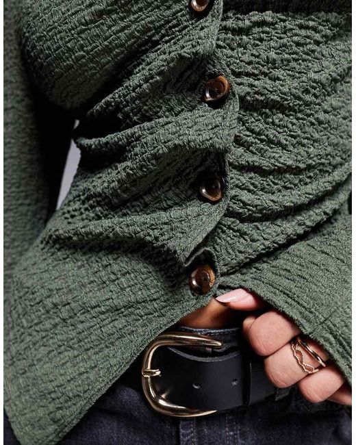 Maglietta A Maniche Lunghe Color Oliva Testurizzata Con Bottoni di ASOS in Gray