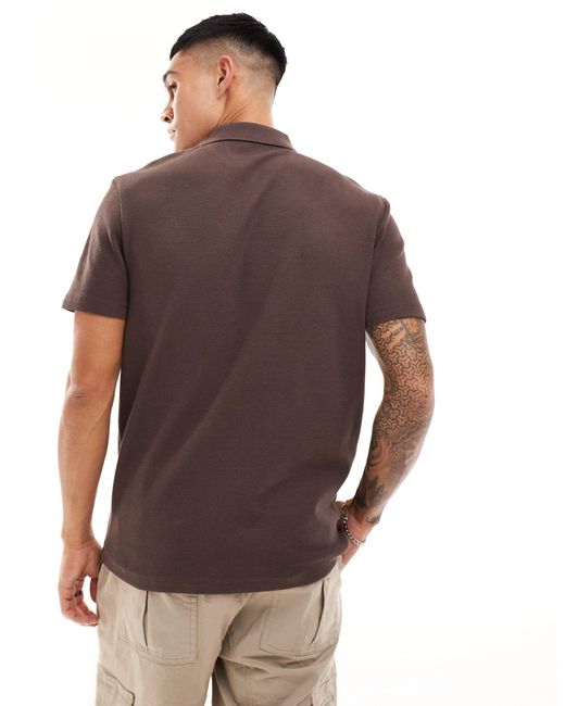 ASOS Brown Waffle Polo With Zip for men