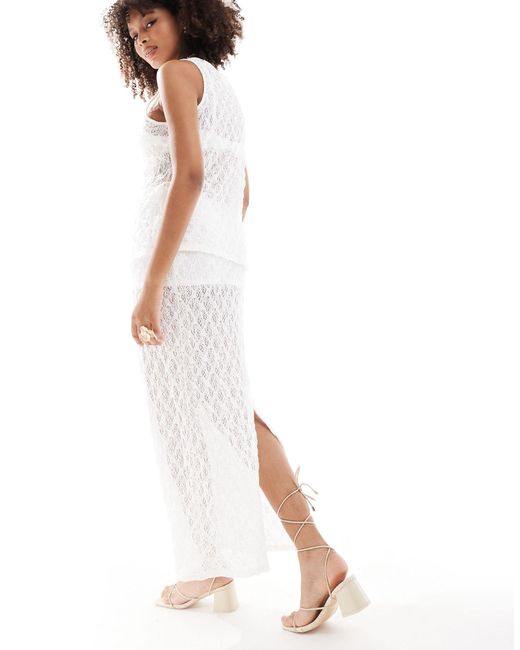 Pull&Bear White Textured Lace Maxi Skirt Co-ord