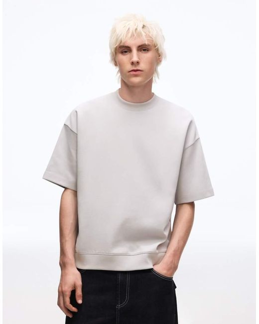 Bershka White Ribbed Sweatshirt Short Sleeve T-shirt for men