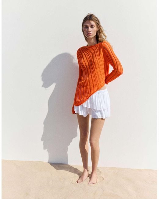 Pull en maille ajourée Pull&Bear en coloris Orange