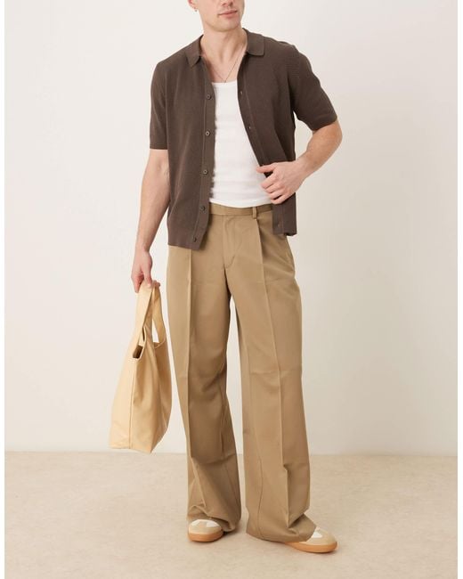 ASOS Natural Loose Fit Dress Pants With Front Pleats for men