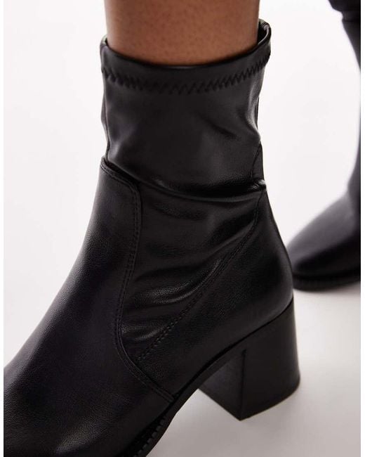 TOPSHOP Black Wide Fit Nicola Block Heel Ankle Boot