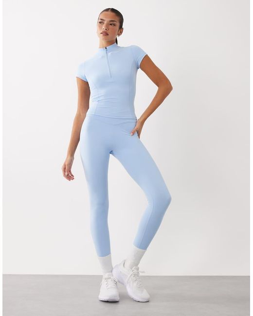 BO+TEE Blue Bo+tee Quarter Zip Short Sleeve Sports Top