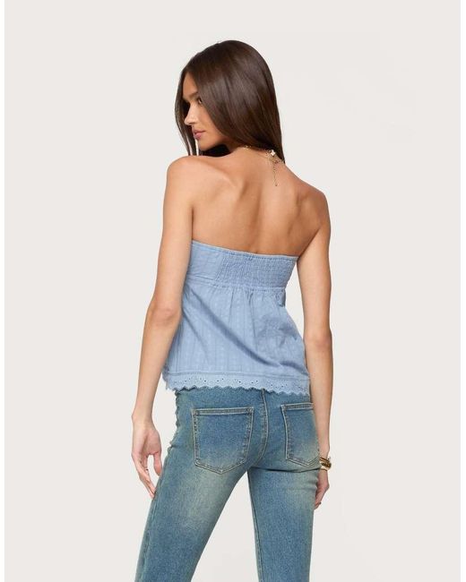 Edikted Blue Narnie Striped Strapless Wrap Top