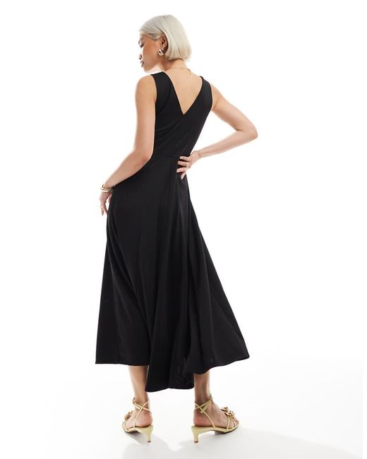 ASOS Mouwloze Ponté Midi-Jurk Met V-Hals in het Black
