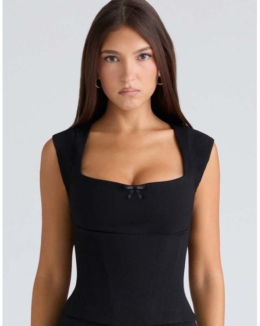 House Of Cb Black The Cap Sleeve Stretch Corset Top