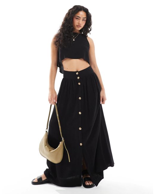 ASOS Black Co-ord Linen Maxi Skirt With Button Front Detail