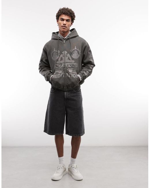 Xlarge Gray Meditation Zip Up Hoodie for men