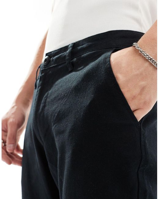 ASOS Black Slim Linen Chino Trousers for men