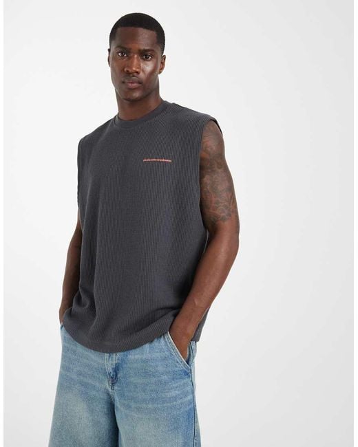 ASOS Gray Super Heavyweight Oversized Tank Co-ord With Island Back Graphic for men