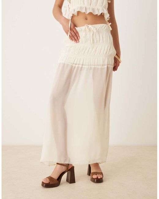 SNDY'S Natural Shirred Detail Sheer Hem Maxi Skirt Co-ord