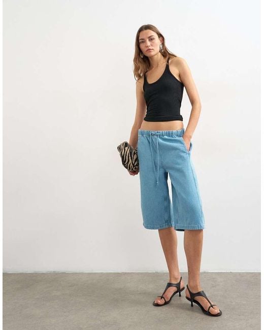 TOPSHOP Blue Denim Pull On Barrel Short