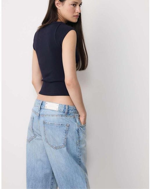 Stradivarius Blue Basic Boatneck T-Shirt