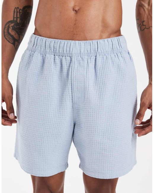 ASOS Blue Co-ord Waffle Textured Mid Length Shorts for men