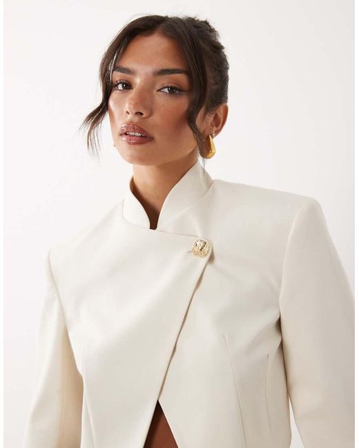 ASOS Natural Cropped Boxy Jacket With 80S Wrap Over Front Opening